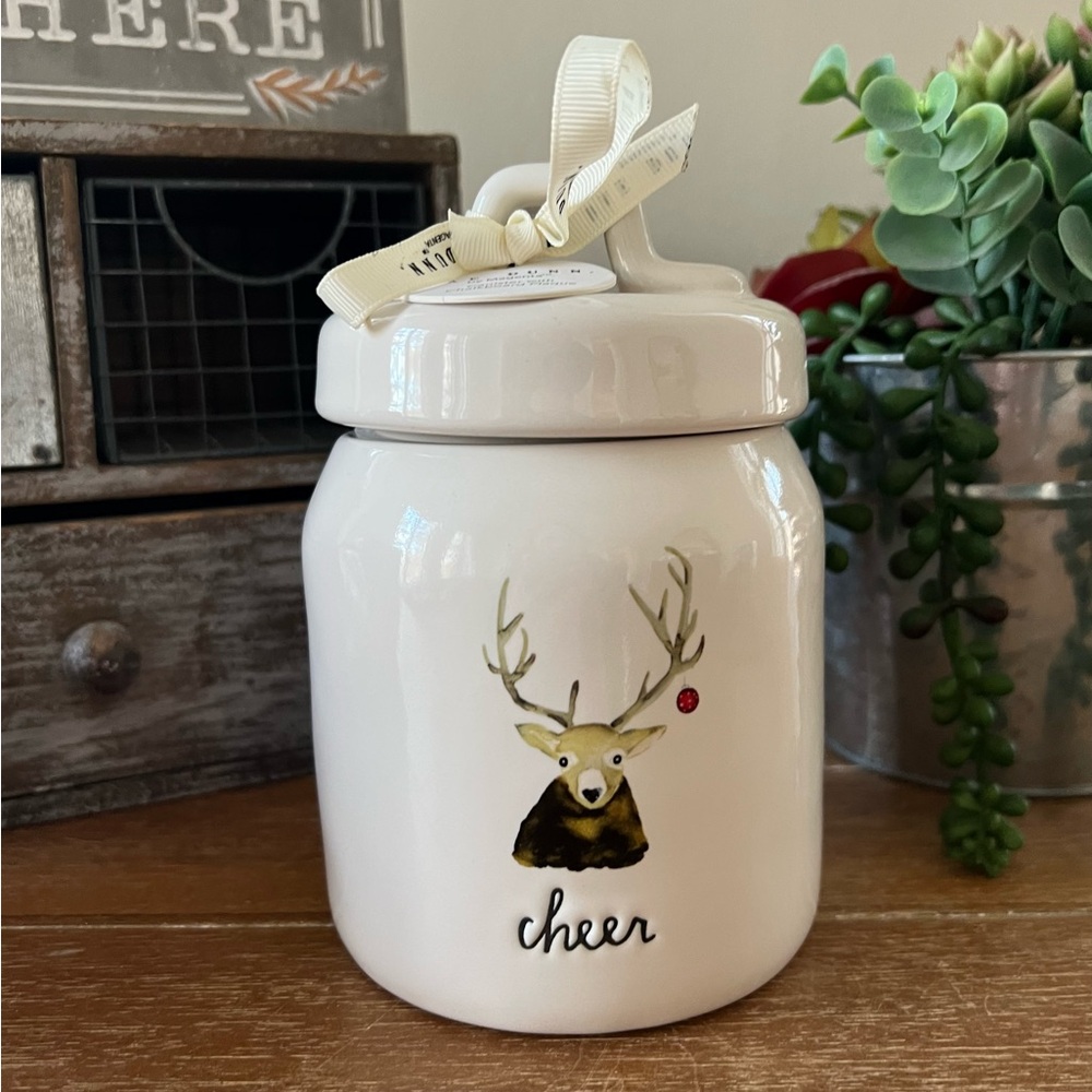 New Rae Dunn Ceramic Reindeer Canister Cheer